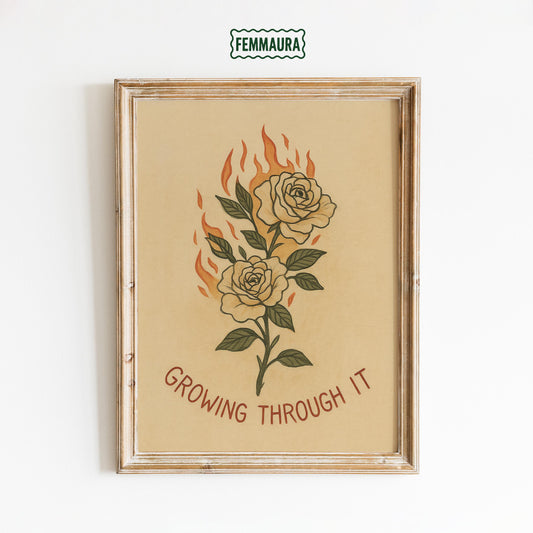 Resilient Floral Poster – Vintage Flower Art With Symbolic Fire Wall Decor