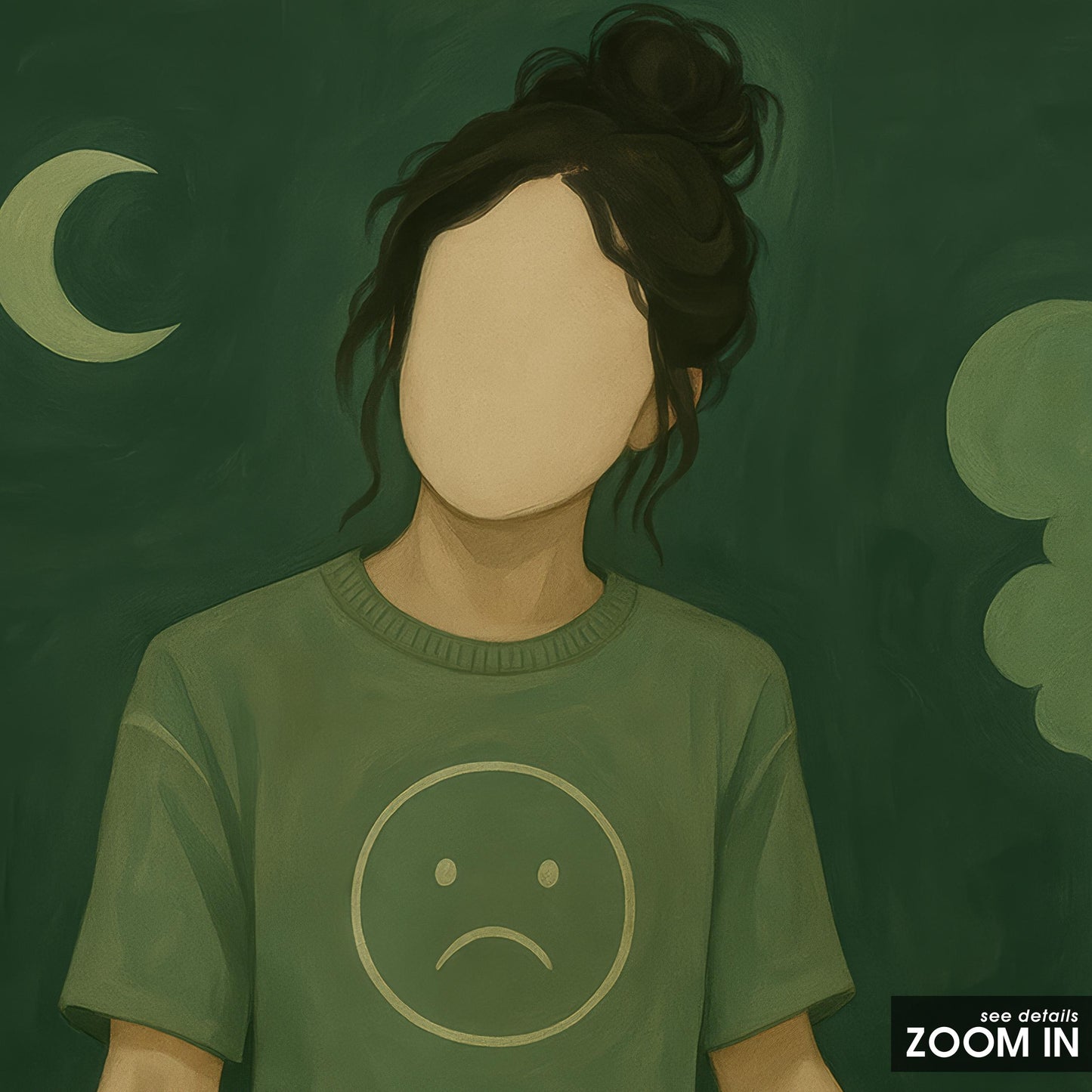 Sad Girl Moon Poster – Moody Wall Art | Green Room Art | Gen Z Bedroom Decor