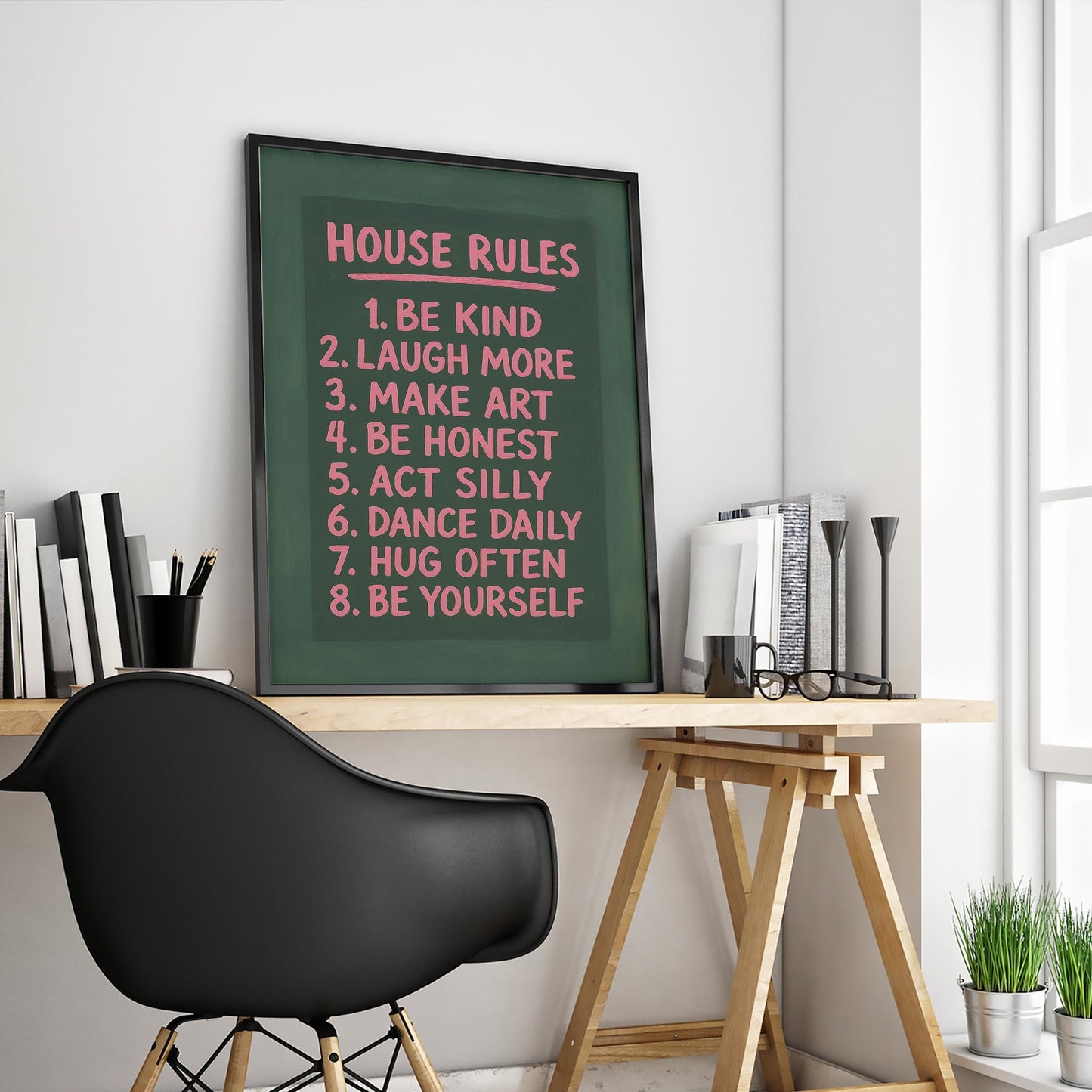 House Rules Poster – Playful Typography Print With Positive Quote Decor