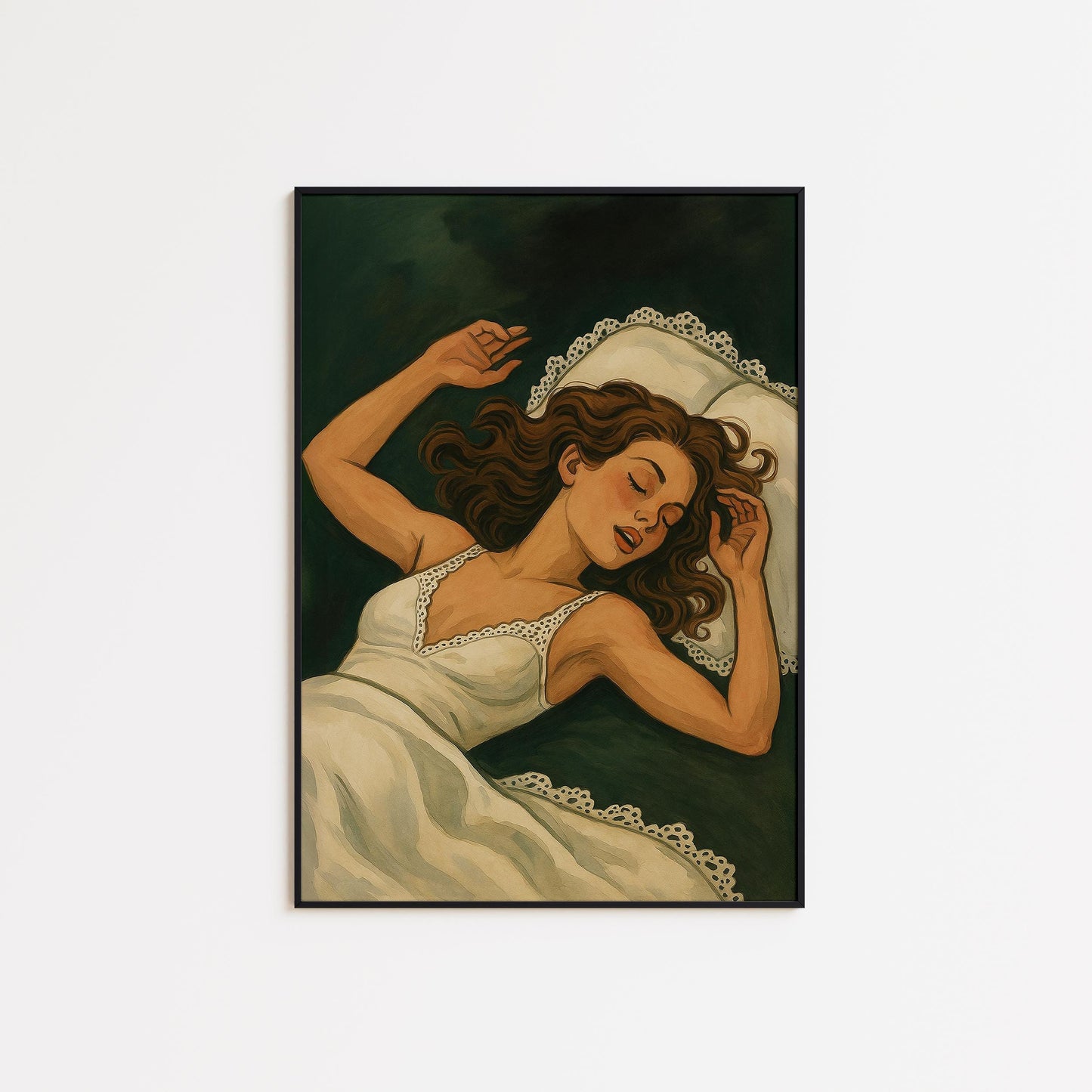 Feminine Sleep Art Print – Restful Bedroom Art in Calming Green Tones