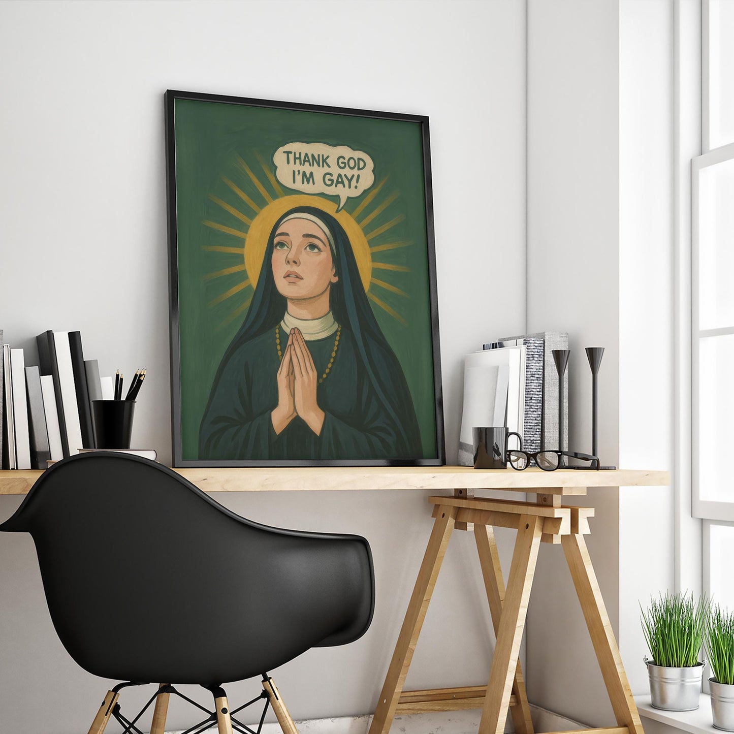 Gay Pride Wall Art – Funny Nun Print With Queer Wall Decor & Inclusive Message