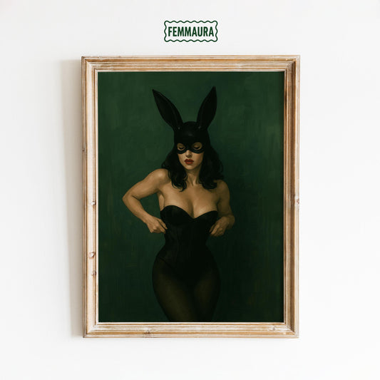 Dark Feminine Wall Art – Mysterious Woman Poster | Green Gouache Painting