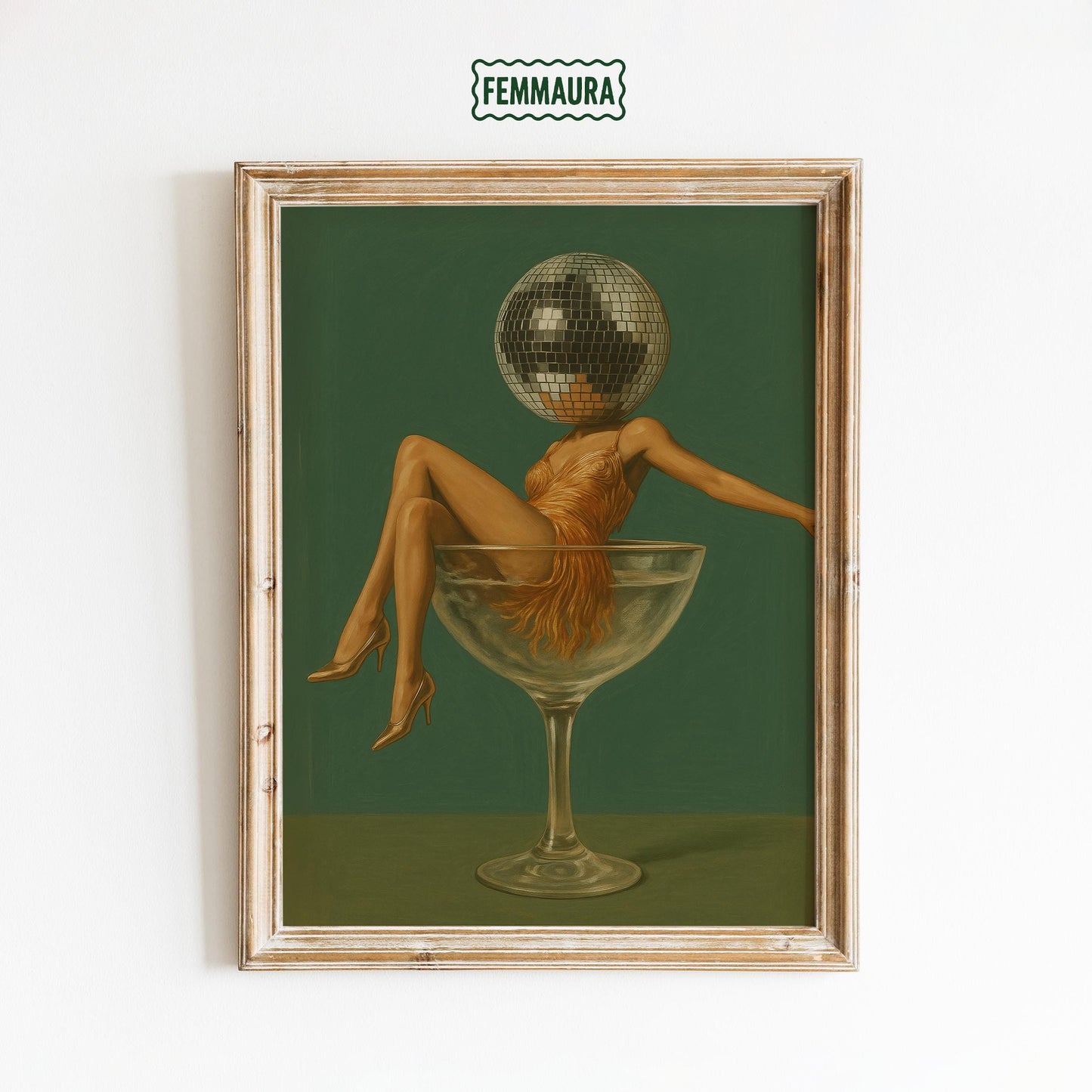 Disco Lady Poster – Retro Glam Art | Vintage Nightlife Print & Bold Green Gold Design