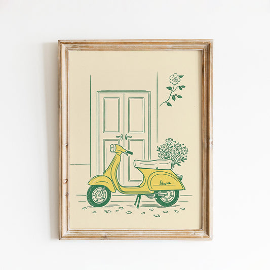 Yellow scooter Poster – Vintage Italian Scooter Art Print