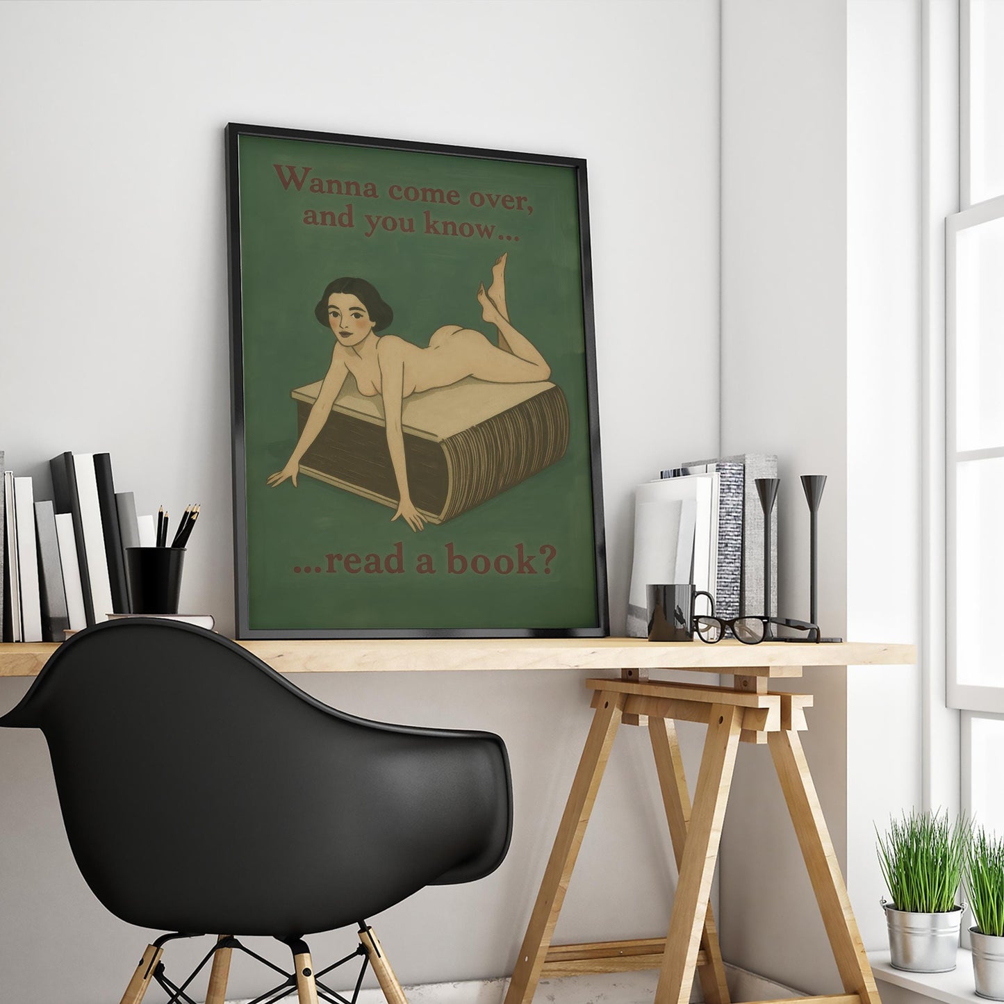 Book Lover Art Print – Retro Woman Poster | Playful Literary Wall Decor
