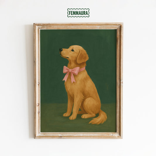 Golden Dog Poster – Cozy Holiday Pet Art | Vintage Dog Print & Warm Home Decor