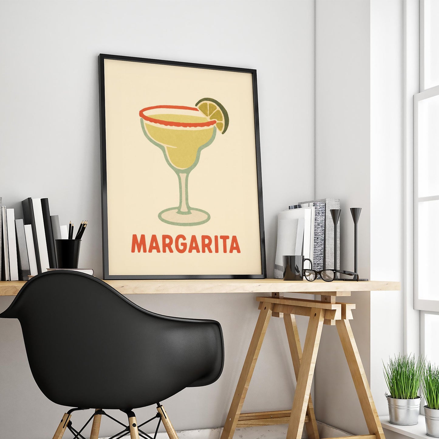 Margarita Cocktail Print – Retro Bar Wall Art With Bold Red Typography
