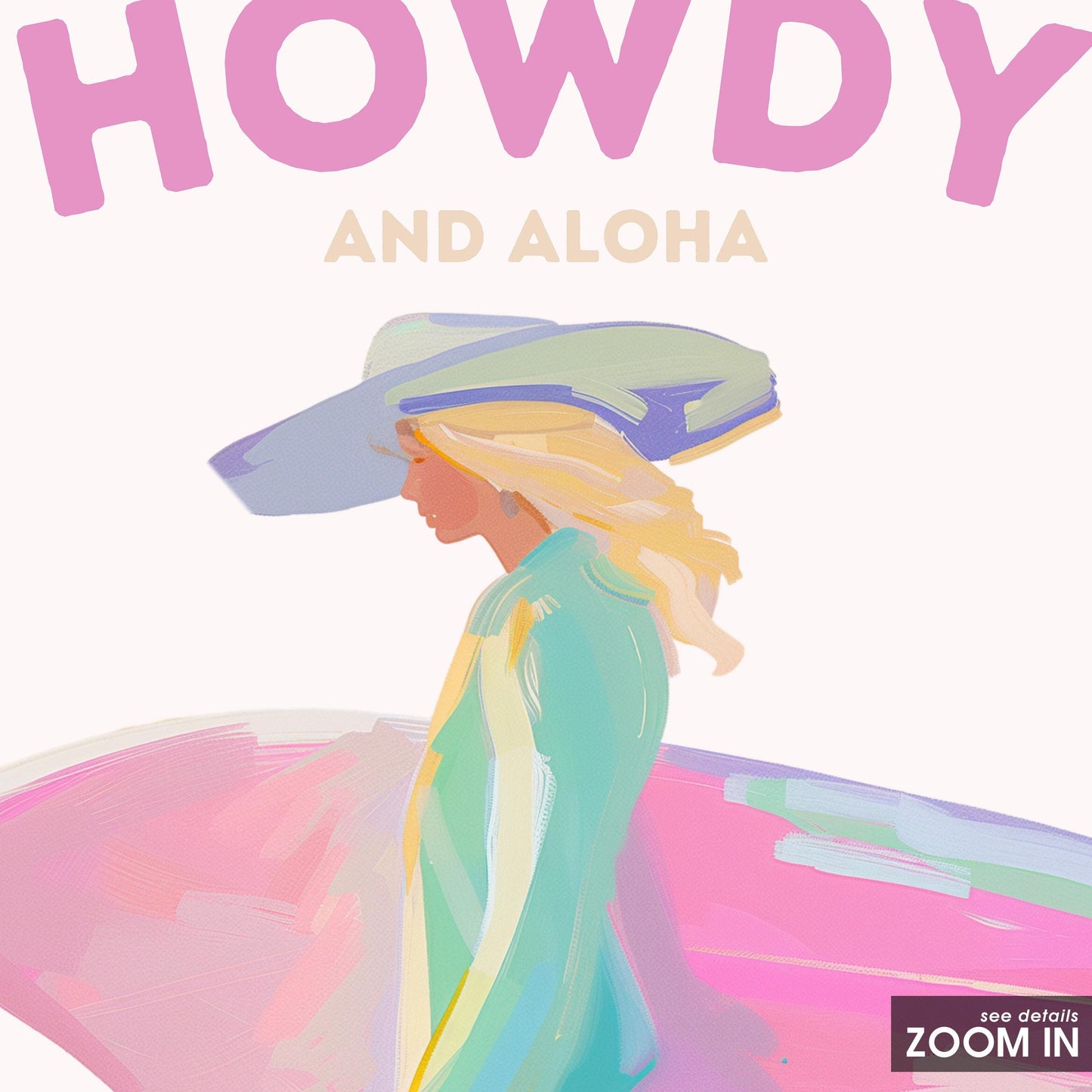 Howdy and Aloha Poster – Western Surfer Girl Pastel Wall Art