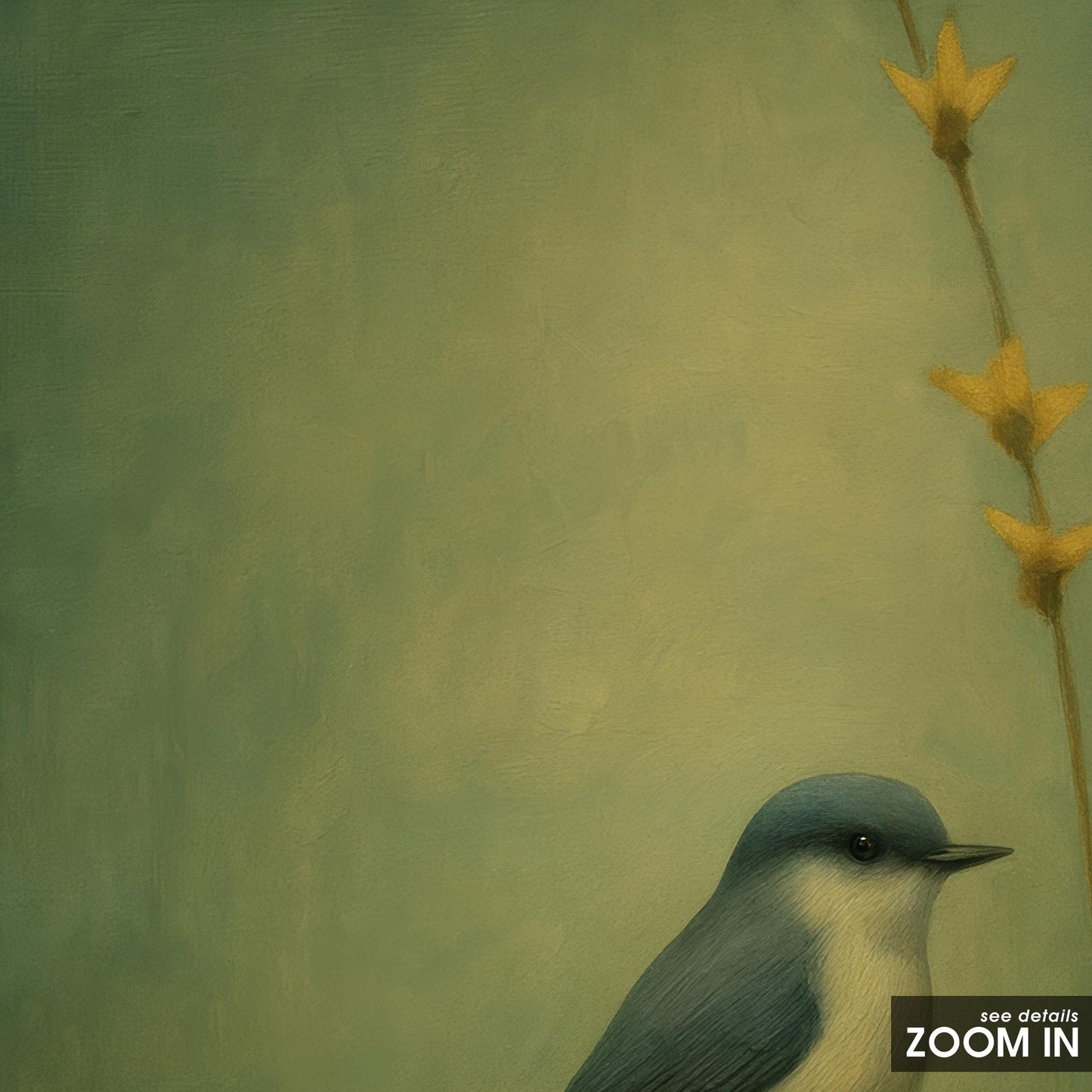 Moody Green Wall Art – Serene Bird Wall Print With Yellow Flower Art