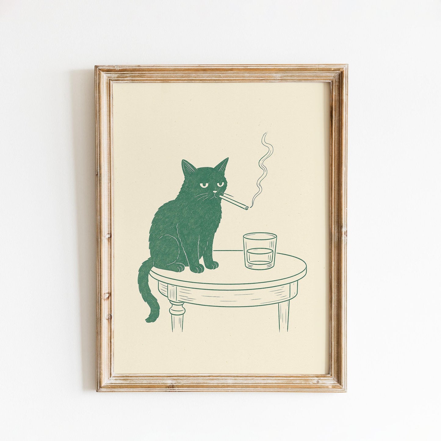 Smoky Cat Line Art Print – Funny Minimalist Wall Art, Retro Animal Poster