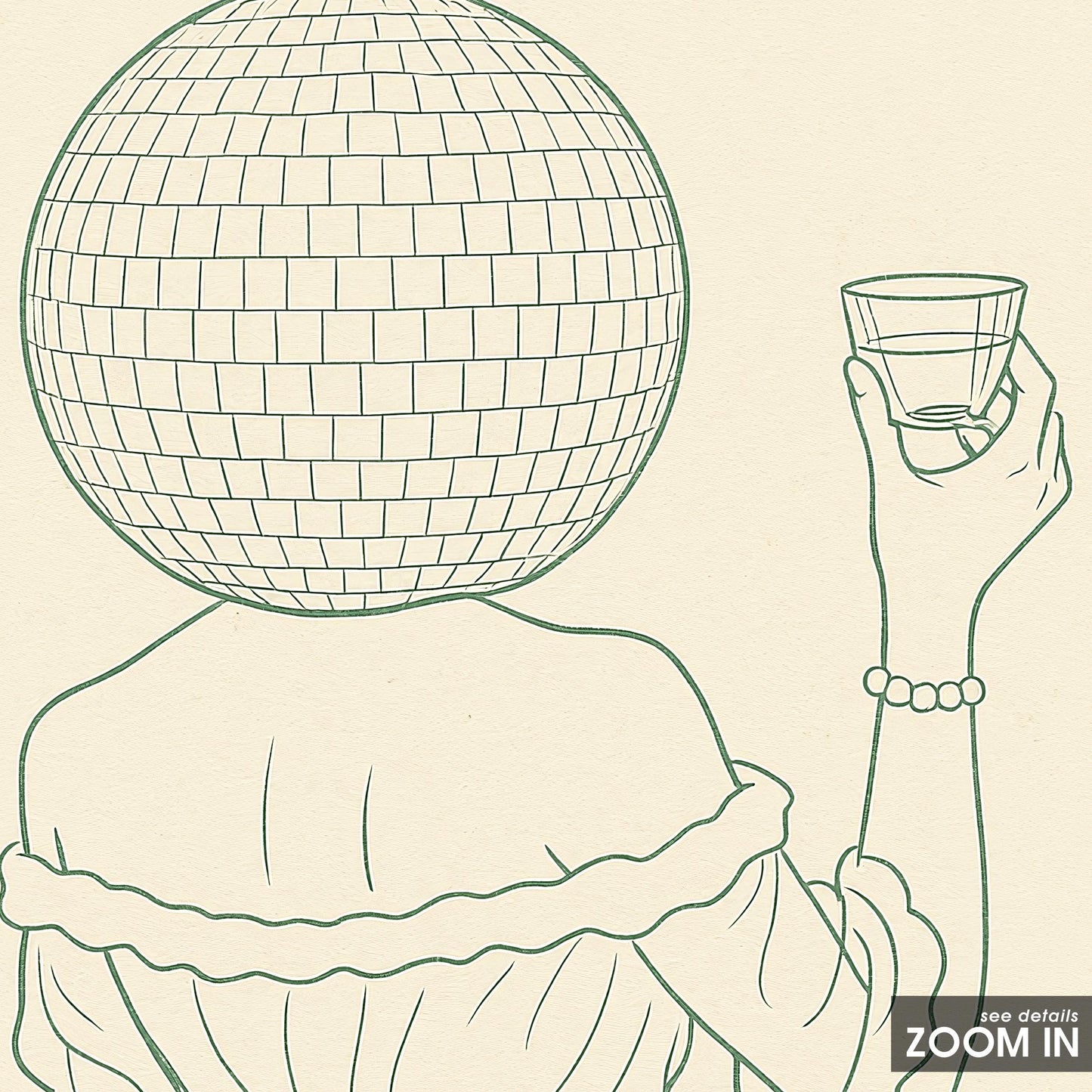 Disco Girl Line Art Print – Minimalist Retro Wall Art, Modern Feminine Poster