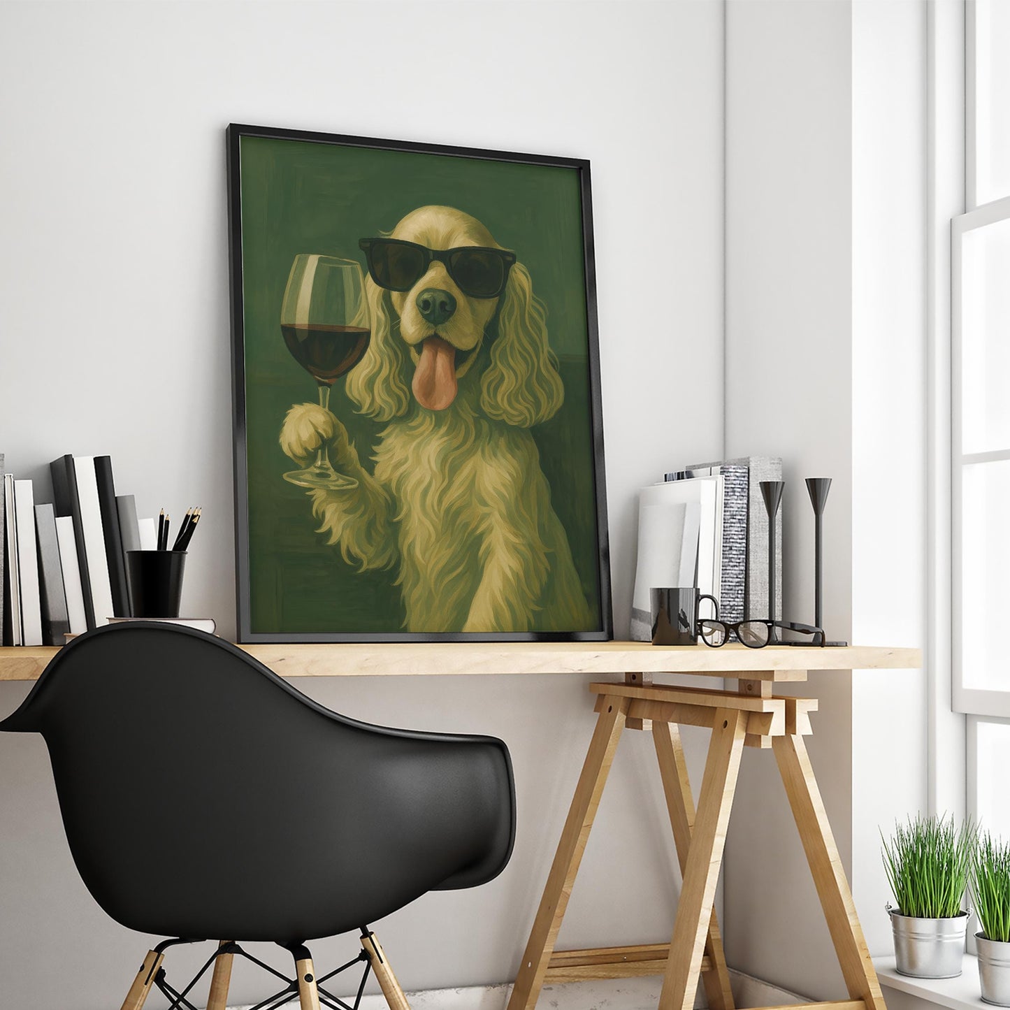 Funny Dog Wall Art – Playful Dog Poster With Wine Glass | Cozy Home Decor