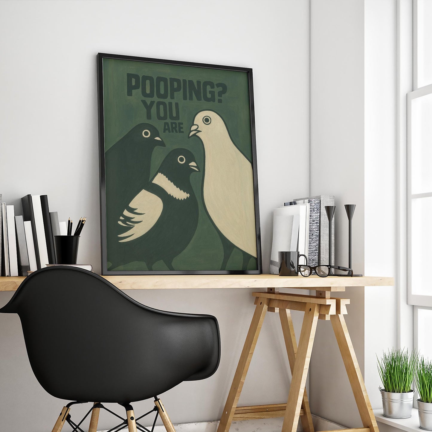 Funny Pigeon Poster – Quirky Bird Wall Art | Playful Retro Modern Design