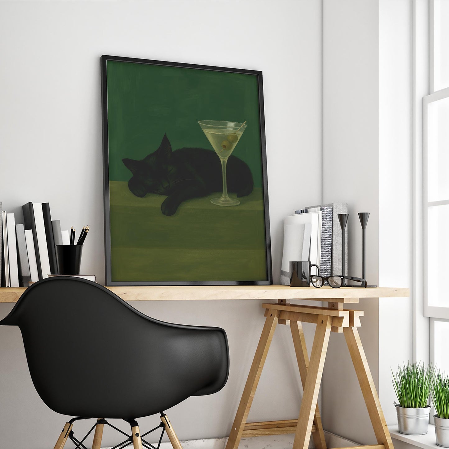 Black Cat Martini Poster – Retro Bar Wall Art With Playful Elegance Print