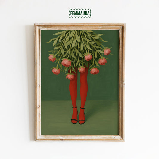 Floral Legs Poster – Surreal Wall Art With Pink Flowers & Moody Botanical Decor