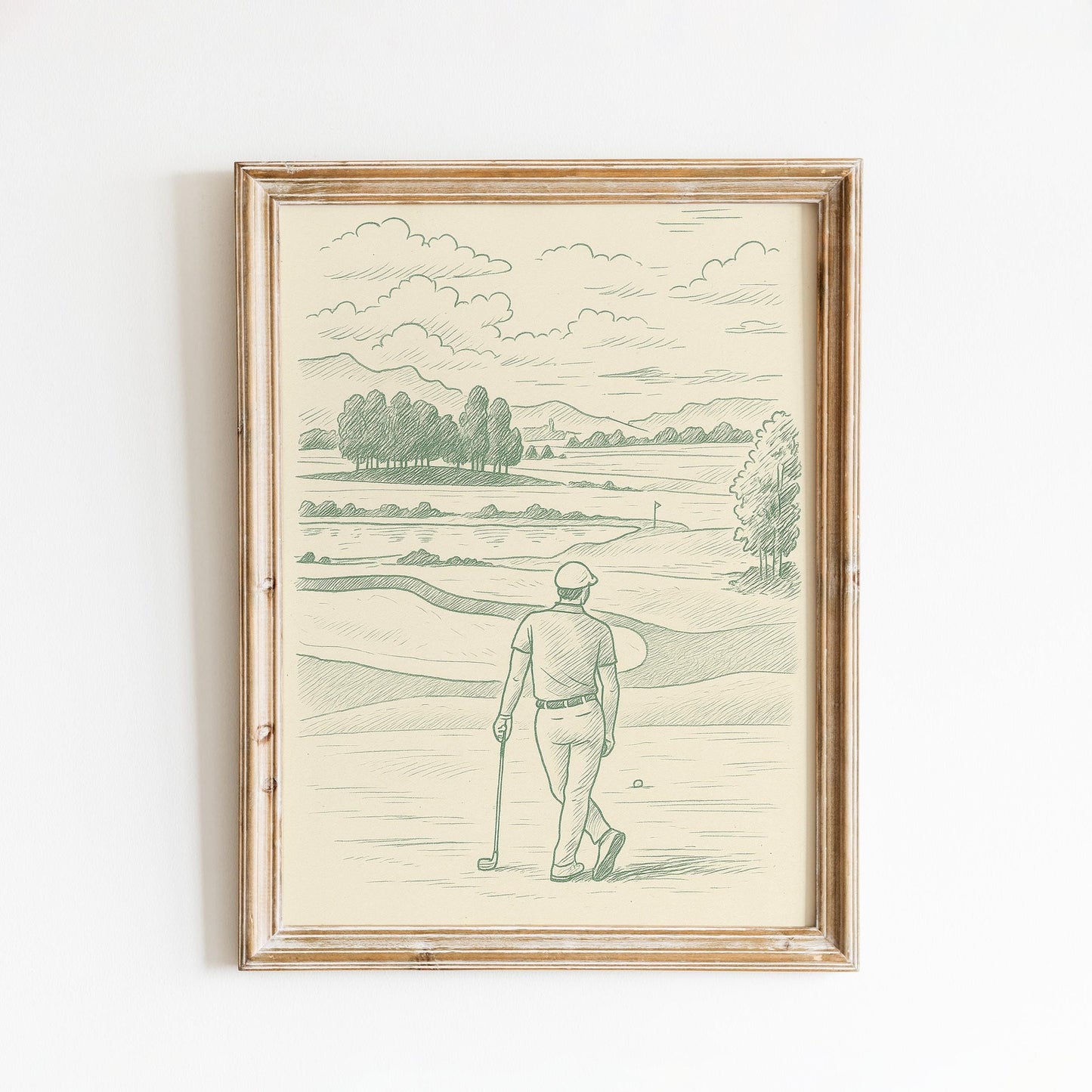 Golf Landscape Poster – Minimal Vintage Green Line Art for Sport Lovers