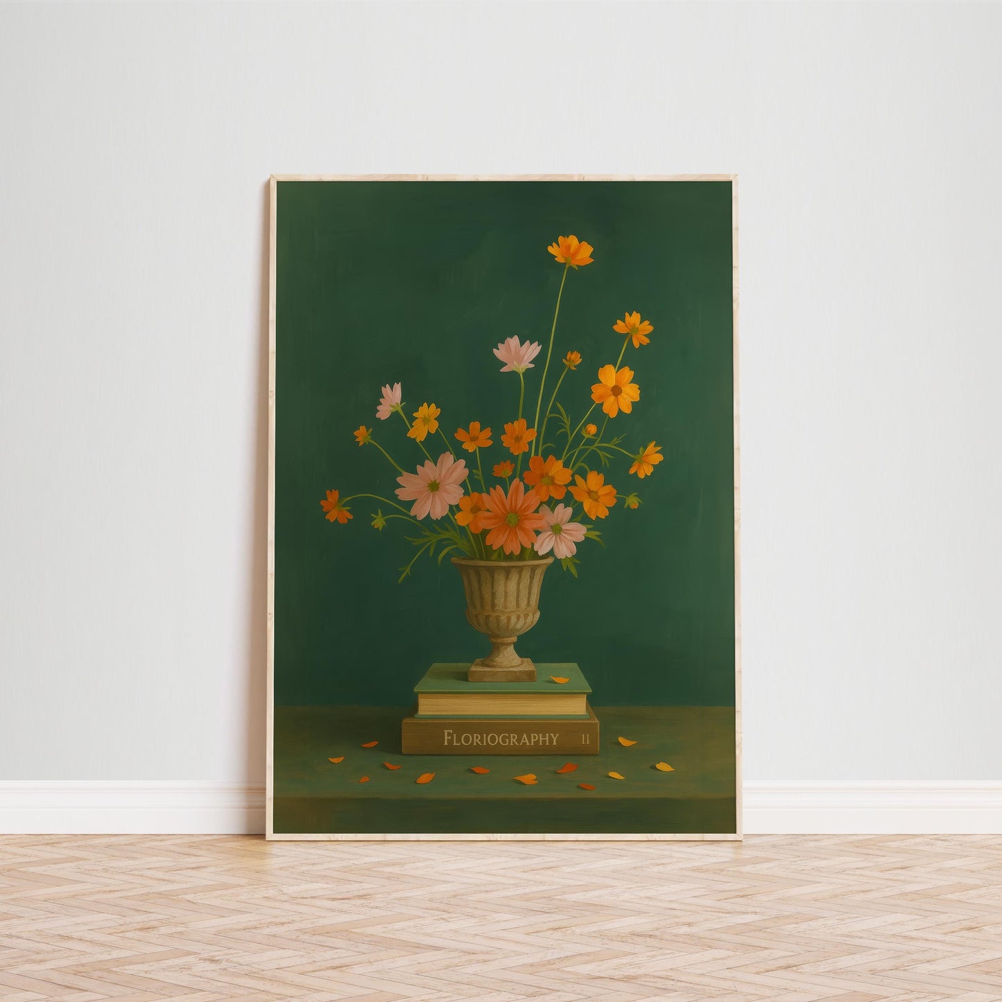 Vintage Botanical Wall Art – Floral Vase Poster With Orange Pink Flowers