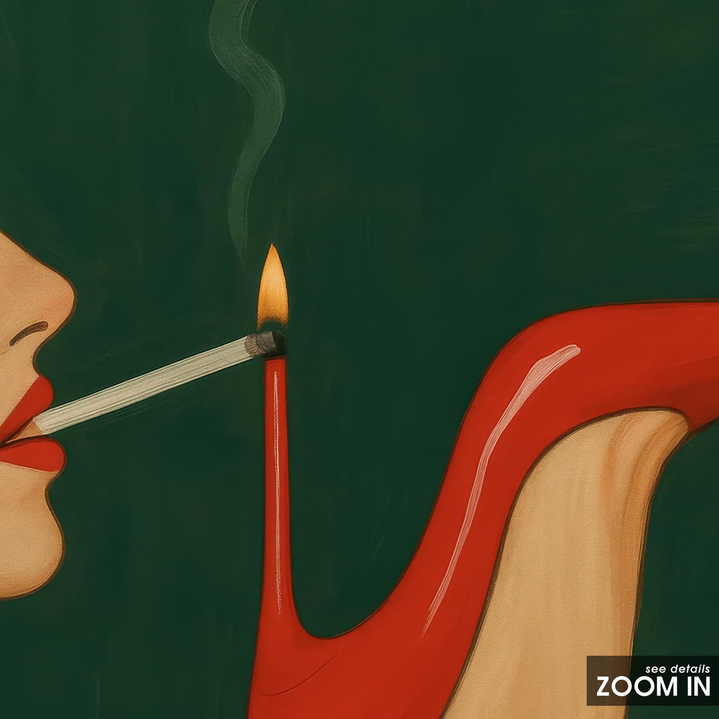 Smoking Heel Poster – Bold Retro Artwork With Red Stiletto Print