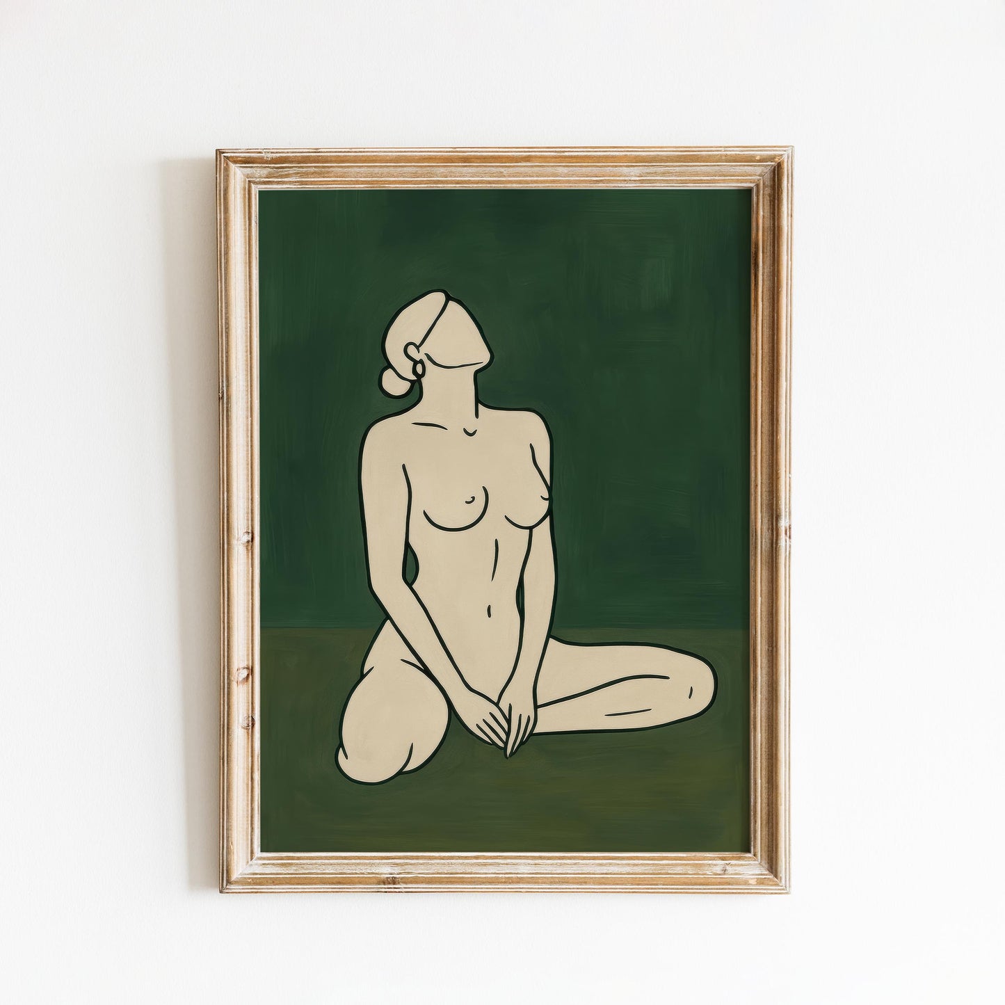 Minimalist Nude Line Art Feminine Silhouette Print – Green Wall Art Poster