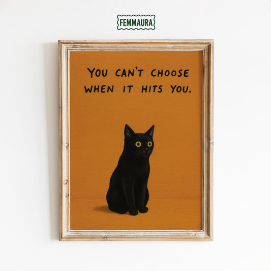 Black Cat Wall Art – Minimalist Emotional Cat Poster with Orange Retro Print