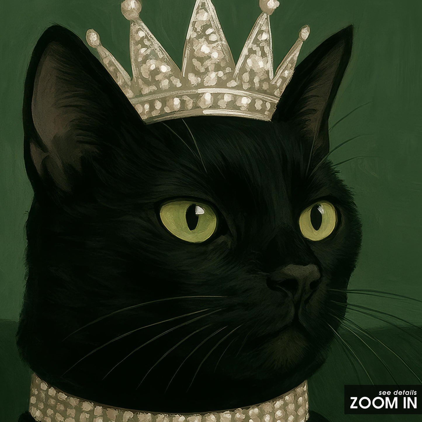 Gothic Black Cat Art | Elegant Feline Portrait with Pearl Collar – Luxury Gothic Decor