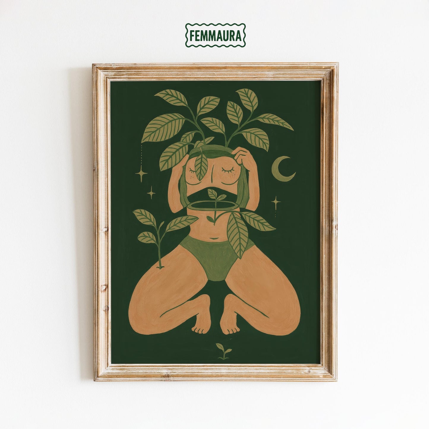 Botanical Moon Art Print – Feminine Wall Art | Self Love Poster for Boho Decor