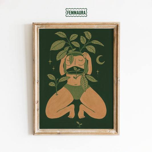 Botanical Moon Art Print – Feminine Wall Art | Self Love Poster for Boho Decor