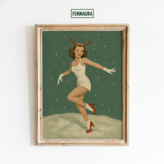 Vintage Reindeer Poster – Retro Christmas Art | Midcentury Holiday Print