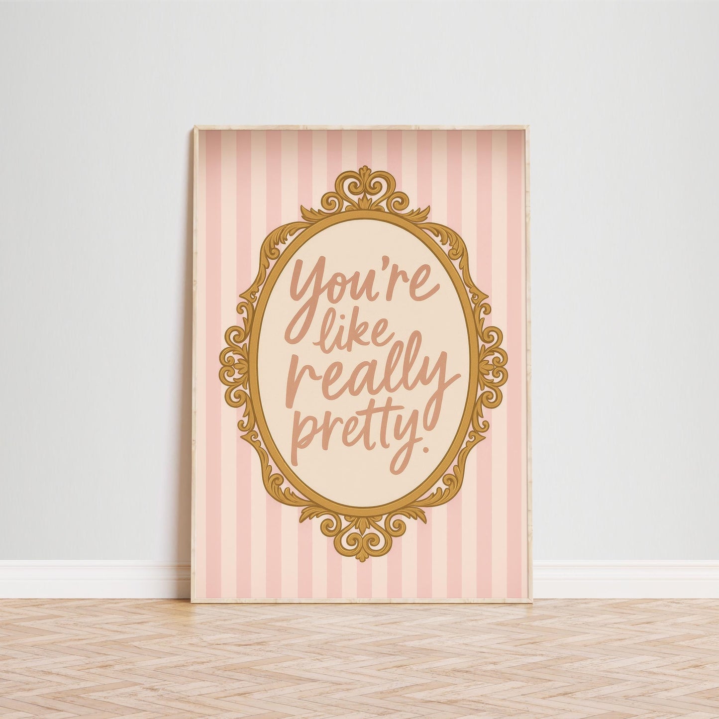 Pink Barbiecore Poster – Girly Wall Decor with Retro Gold Frame & Playful Quote