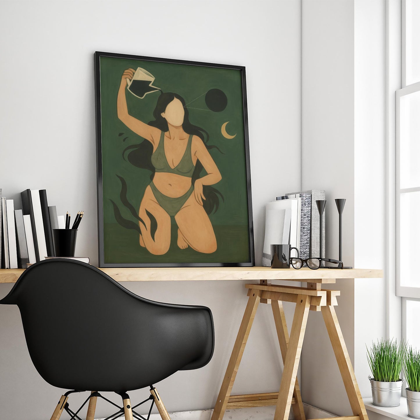 Feminine Energy Poster – Abstract Woman Print | Surreal Moon Phase Art