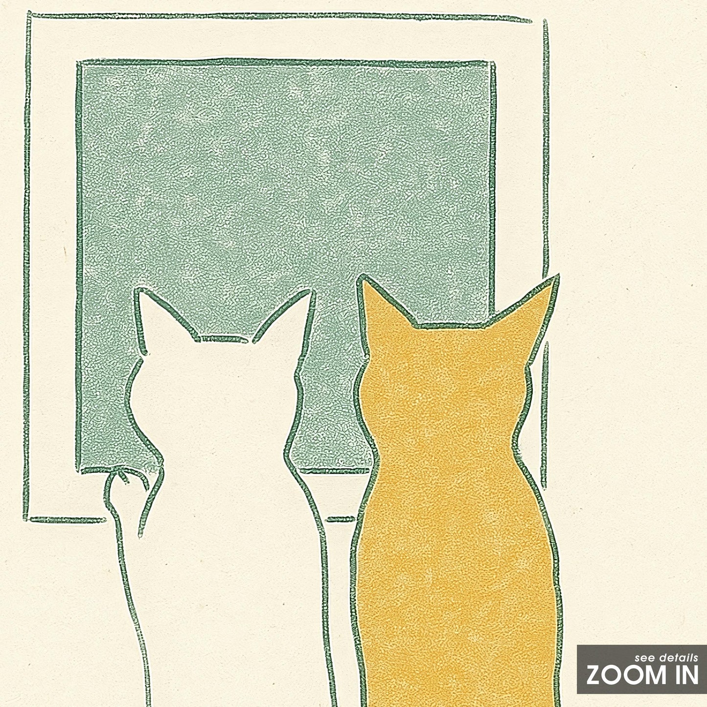 Companion Cats – Minimal Line Art Poster, Two Cats at Window Illustration