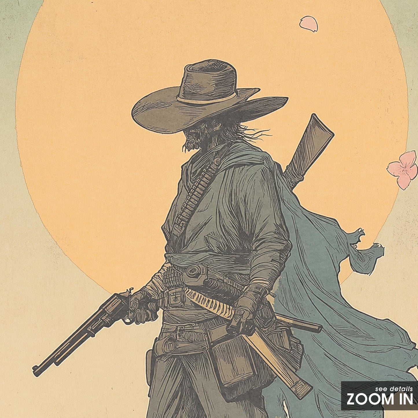 Lone Warrior Cowboy Poster – Samurai Western Style Art Print