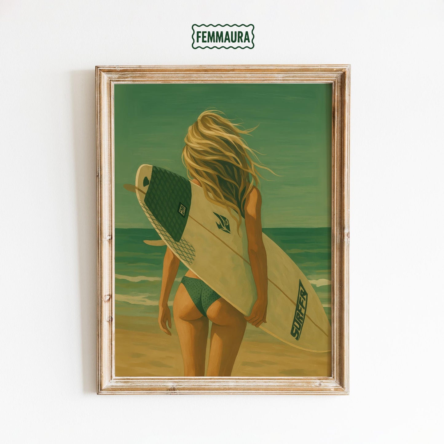 Vintage Surfer Girl Poster – Retro Beach Wall Art With Warm Coastal Tones