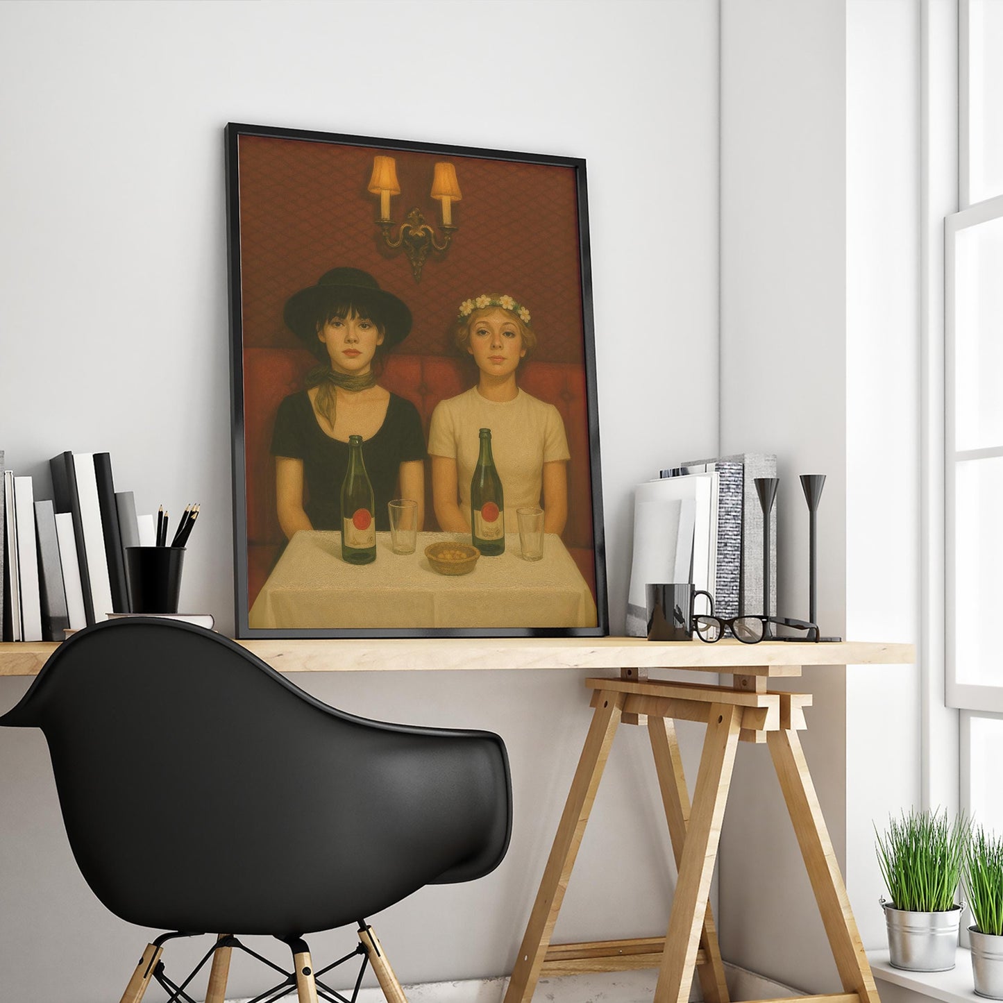 Vintage Café Poster – Retro Girls Artwork | Cinematic Wall Print for Dining Room
