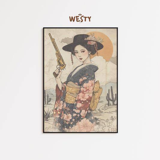 Geisha Gunslinger Poster – East West Floral Warrior Art Print