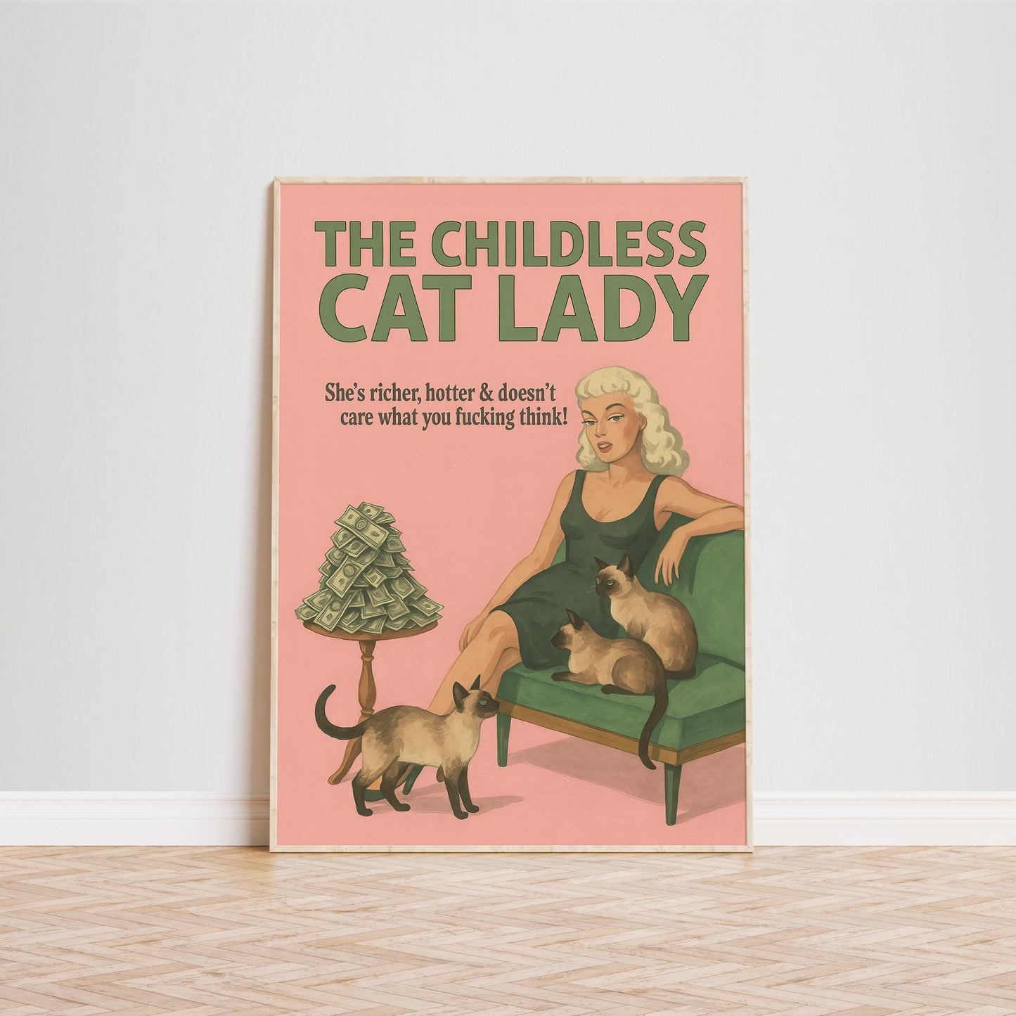 Childless Cat Lady Poster – Bold Feminist Wall Art | Retro Cat Illustration