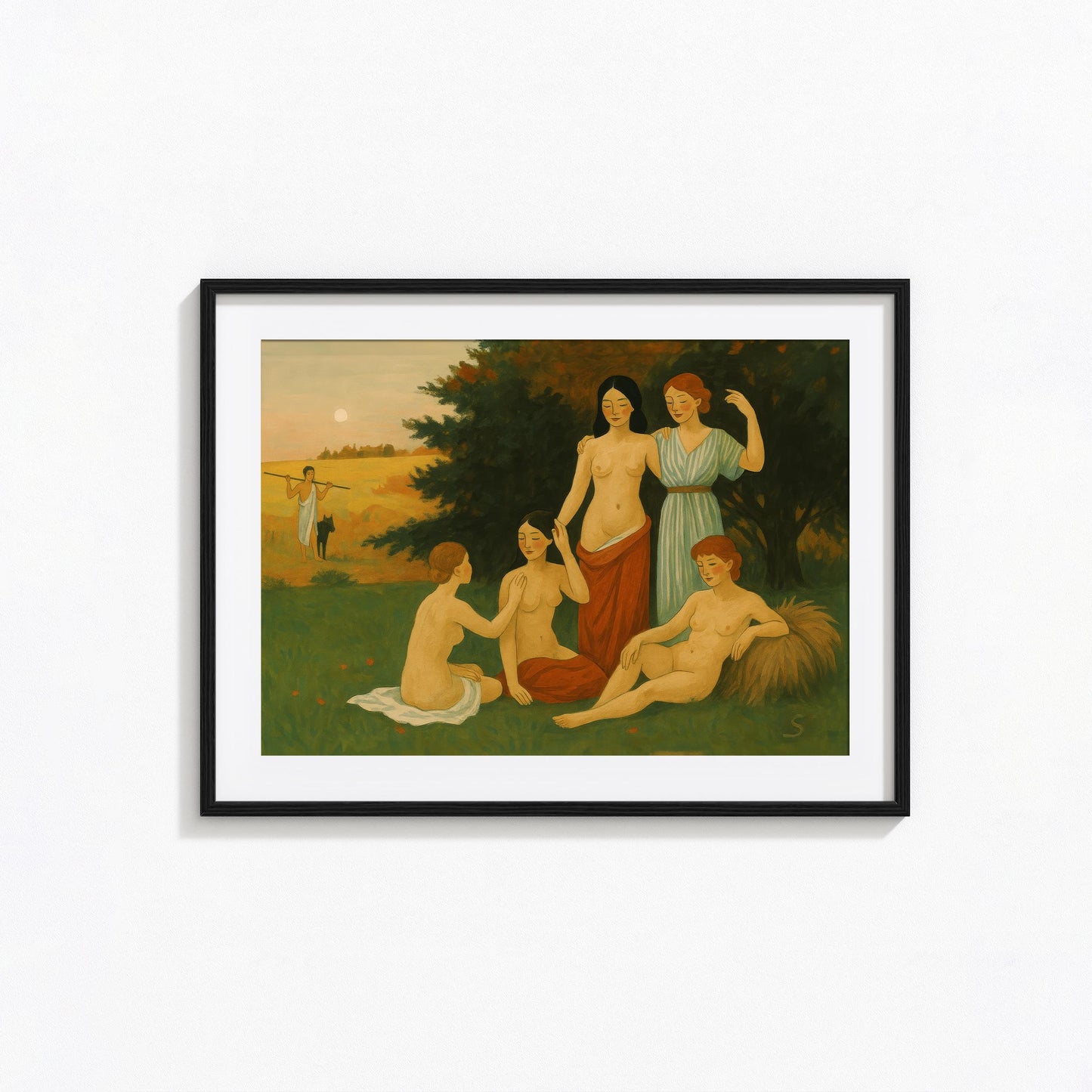 Feminine Harmony Poster – Pastoral Art Print With Queer Sisterhood Scene