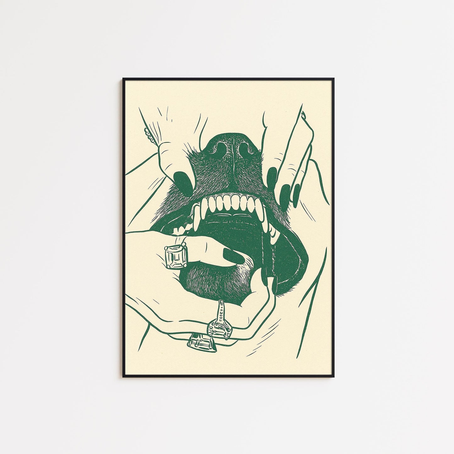 Fierce Canine Poster – Gothic Line Art Dog Print, Femmaura Bold Series