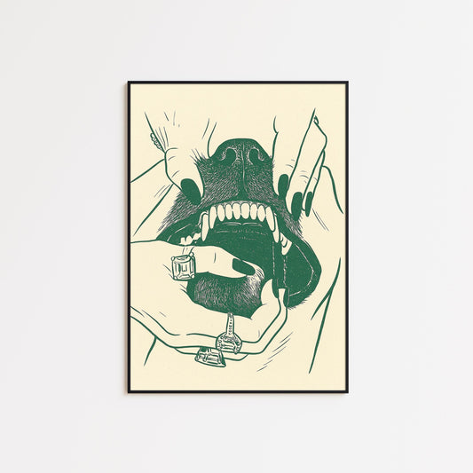 Fierce Canine Poster – Gothic Line Art Dog Print, Femmaura Bold Series