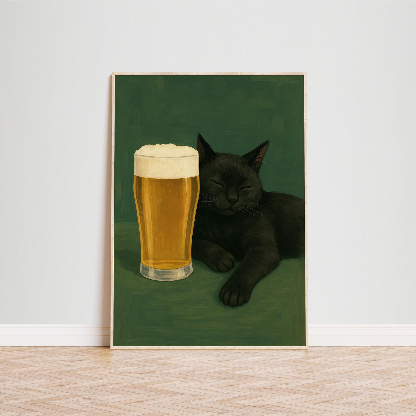 Funny Bar Art Print – Black Cat Poster with Beer Wall Decor & Gothic Humor