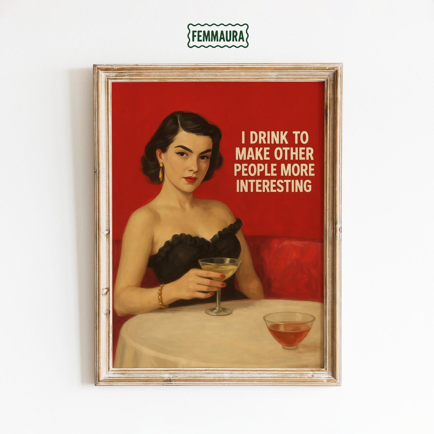 Retro Bar Poster – Sarcastic Wall Art With Vintage Drink Quote & Chic Style