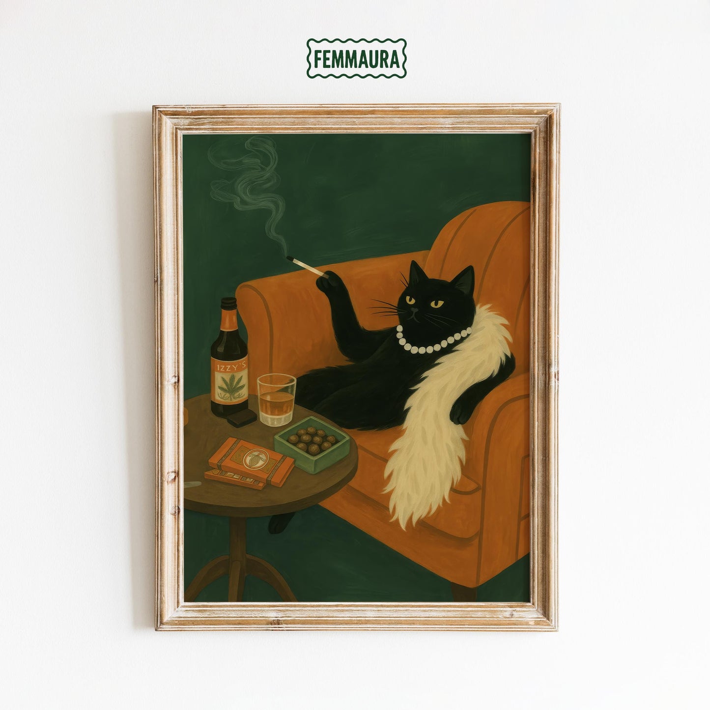 Black Cat Wall Art – Retro Glam Decor with Elegant, Moody Feline Print