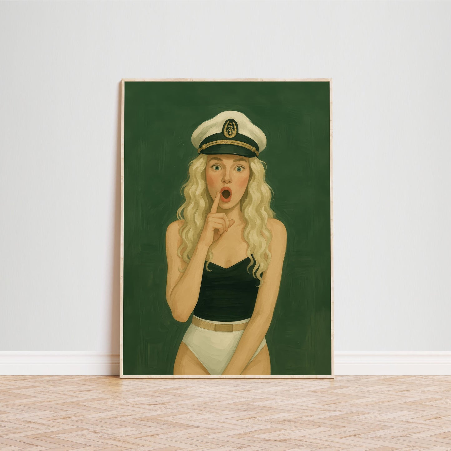 Retro Pin-Up Art – Nautical Wall Decor With Playful Blonde Sailor Girl Print