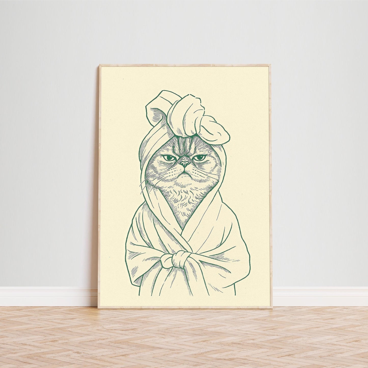 Grumpy Cat in Towel Poster – Funny Bathroom Wall Art