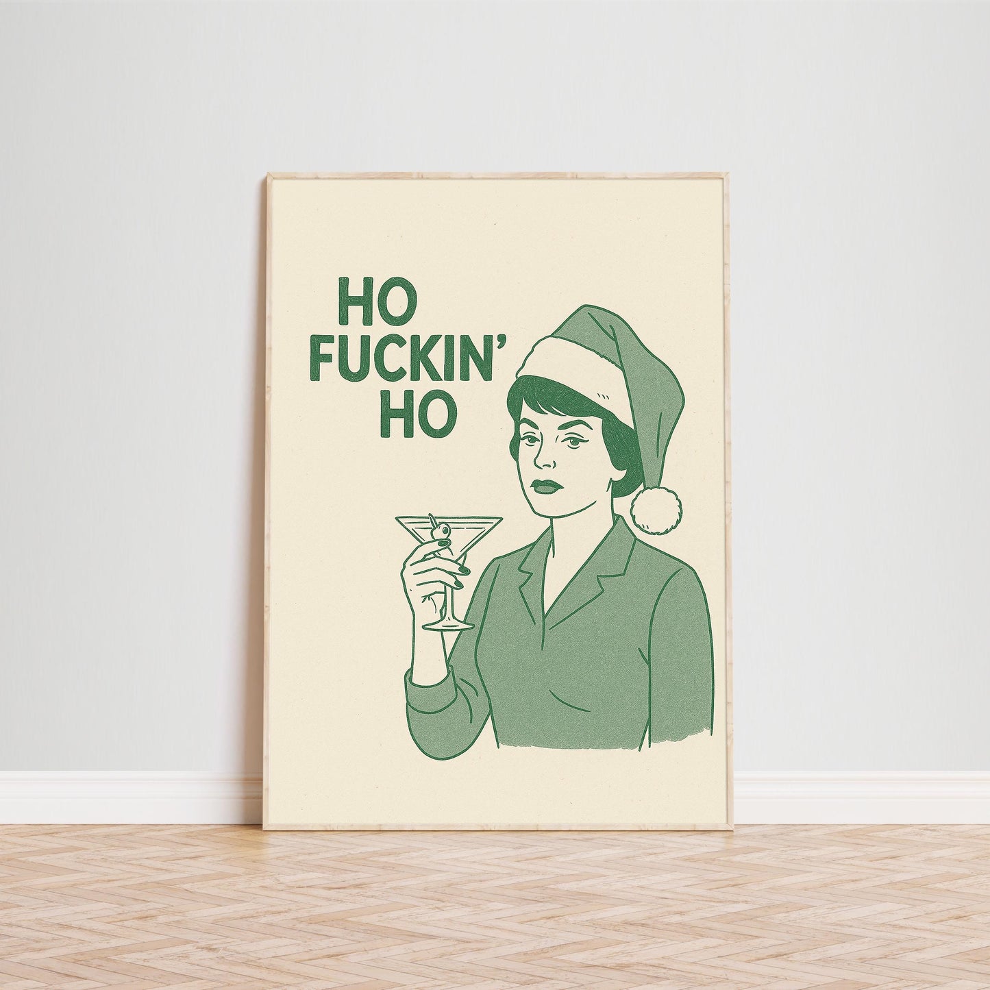 Ho Fuckin’ Ho Poster – Funny Vintage Christmas Line Art Print