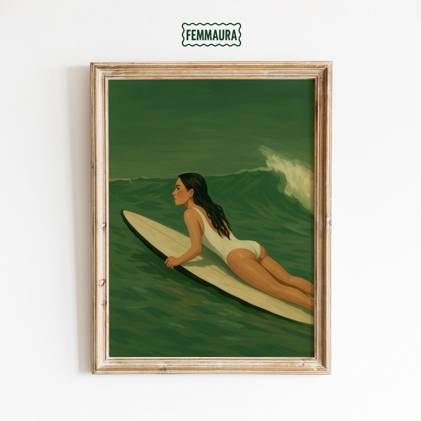 Feminine Surf Art – Serene Ocean Wall Decor With Calm Wave Poster & Green Surf Waves