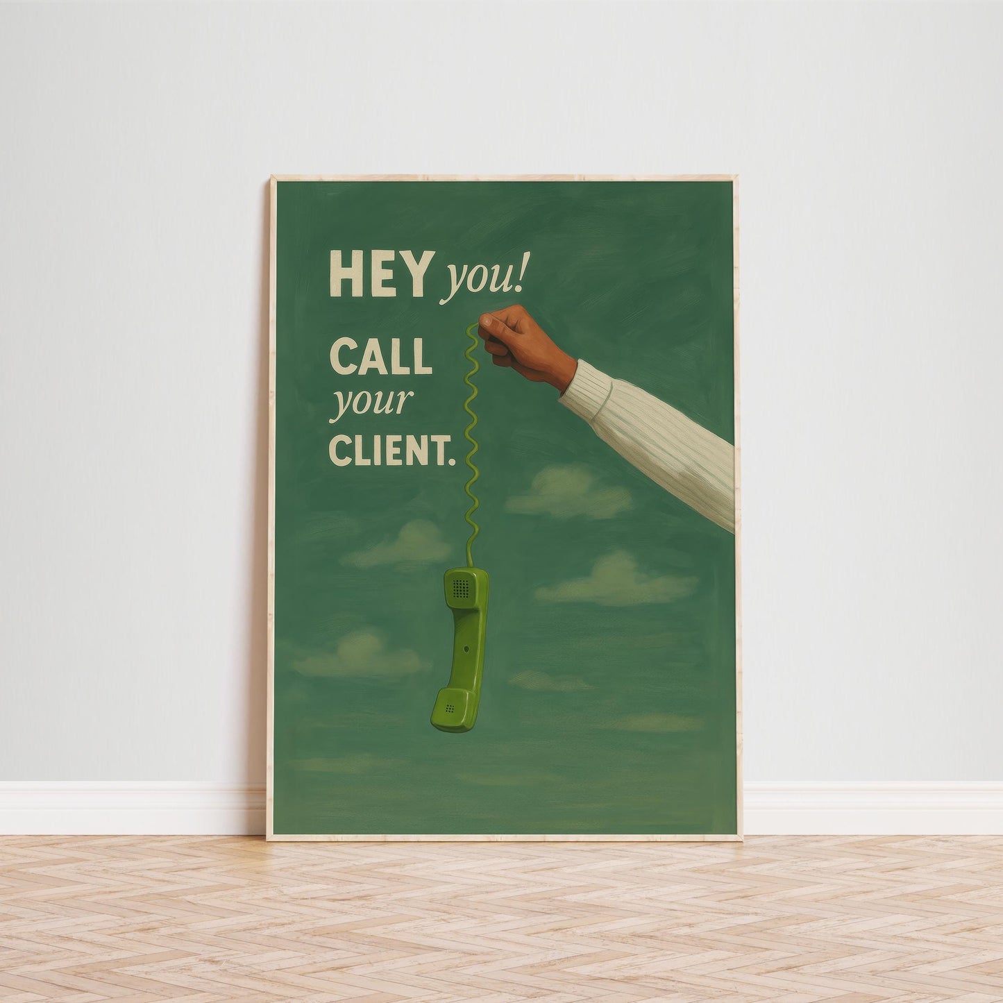 Motivational Office Wall Art – Call Your Client Print With Green Phone Design
