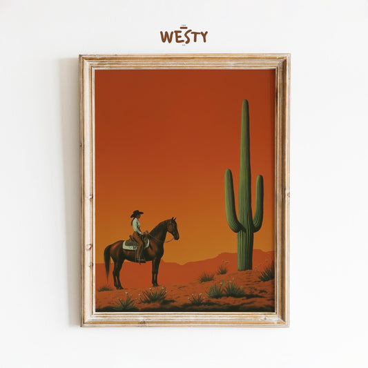 Cowgirl and Cactus Poster – Sunset Desert Western Print