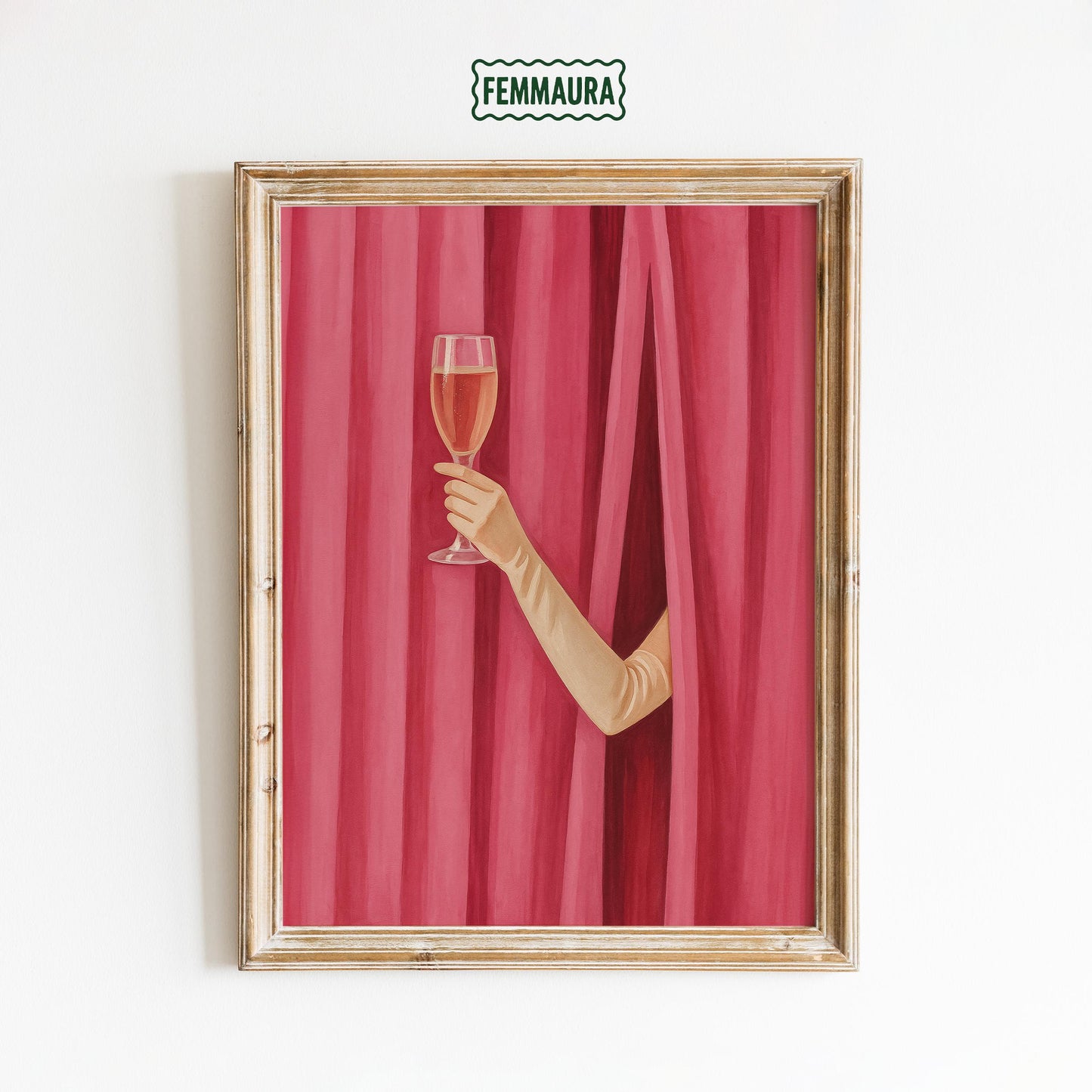 Champagne Wall Art – Elegant Glam Home Decor With Red Curtain And Sophisticated Style