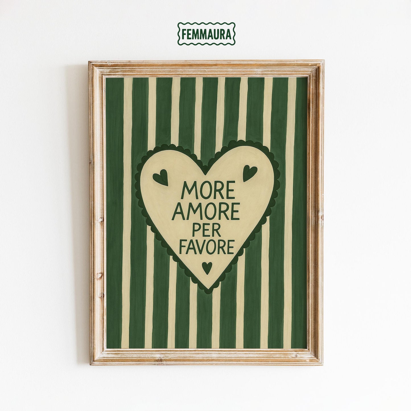 Italian Love Poster – Romantic Wall Art With Amore Quote & Green Stripes